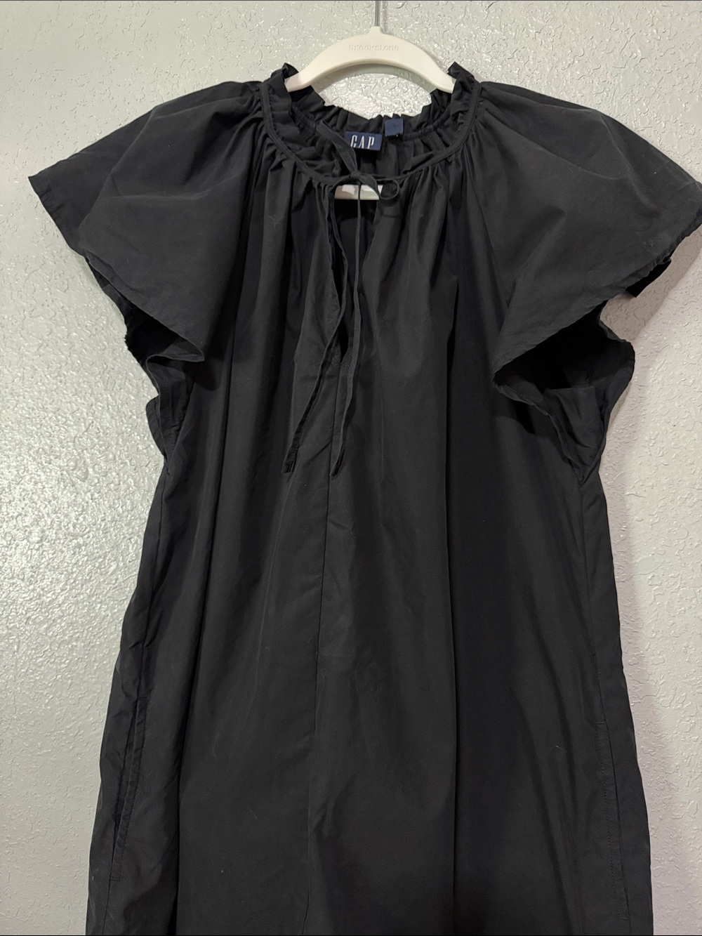 GAP Black Tie-Neck Flutter Sleeve Blouse